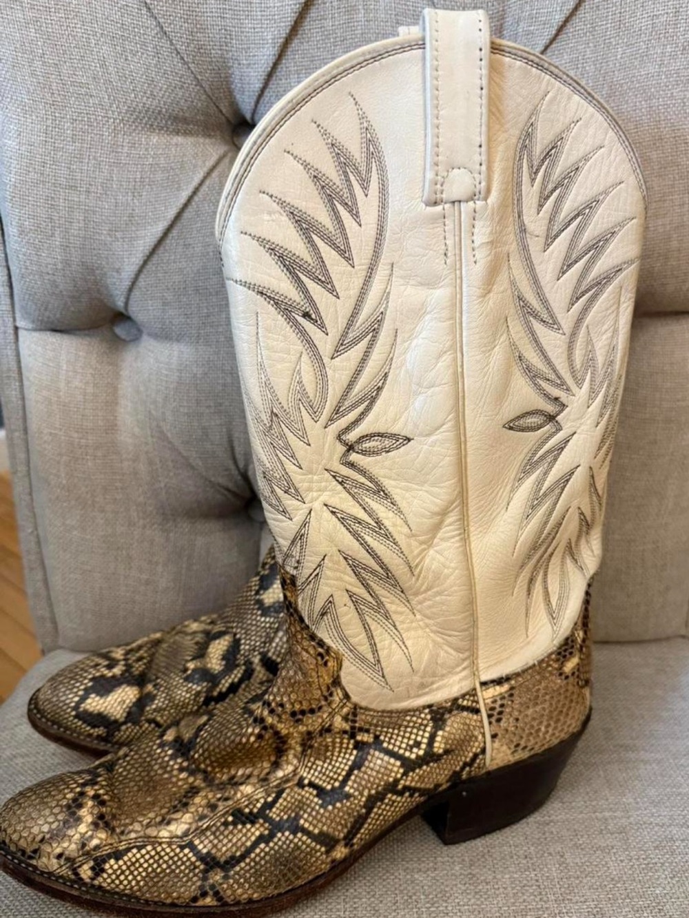 VTG Dan Post White Leather & Snakeskin Cowboy Boots Size 11 - Picture 2 of 8